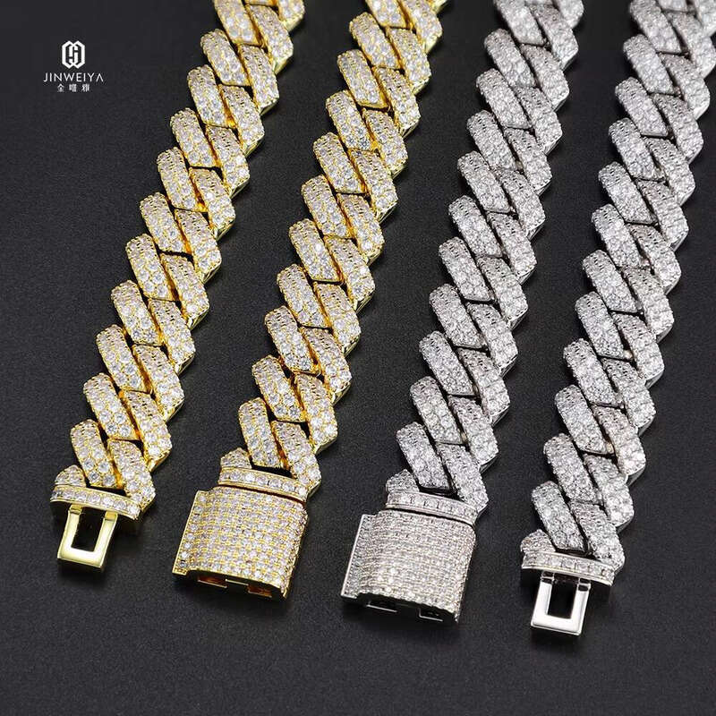 Hip-Hop Sier Glow Stone Necklace 13mm VVS Iced Cuban Chain Passed Testing