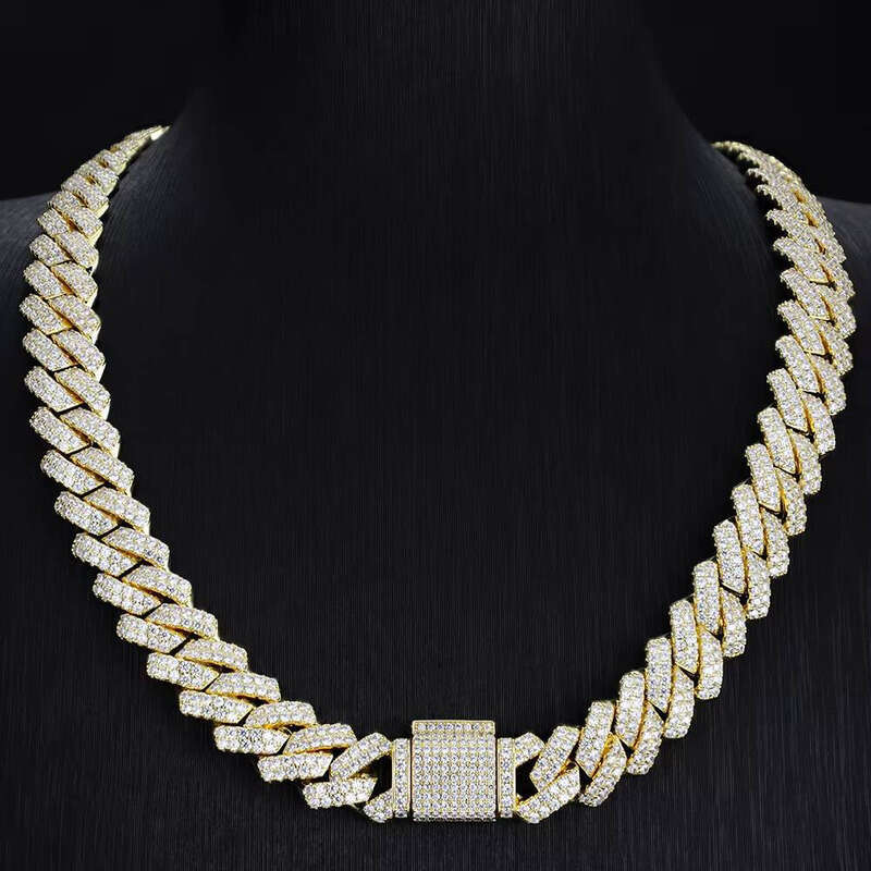 Hip-Hop Sier Glow Stone Necklace 13mm VVS Iced Cuban Chain Passed Testing