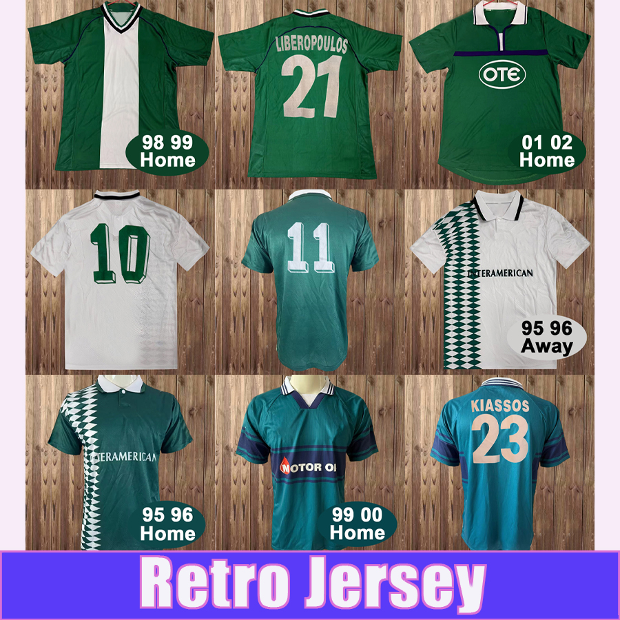 1995 1996 Panathinaikos Retro Mens Soccer Jerseys GIANNIS GOUMAS SPYROS MARANGOS GEORGIOS DONIS KIASSOS Home Football Shirts Vintage Adult Uniforms