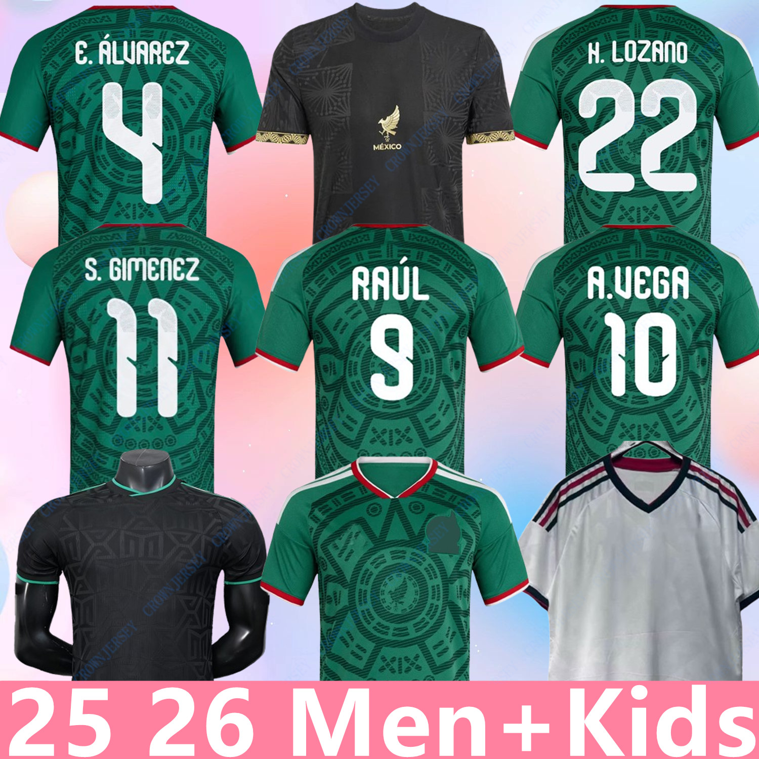Mexicos 2025 2026 Gold Cup Soccer Jerseys 25 26 Fans Player Version RAUL A. VEGA CHICHARITO S. GIMENEZ H.LOZANO L. ROMO HOME AWAY Football Shirt Mexique Men Kids Kit uniform