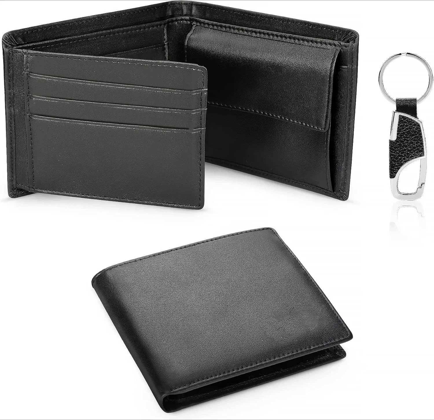 Classic Mens Black Leather Wallets Solid Soft Credit Cards Holders Slim RFID Blocking Purses Coin Pocket Banknote Compartments W250419