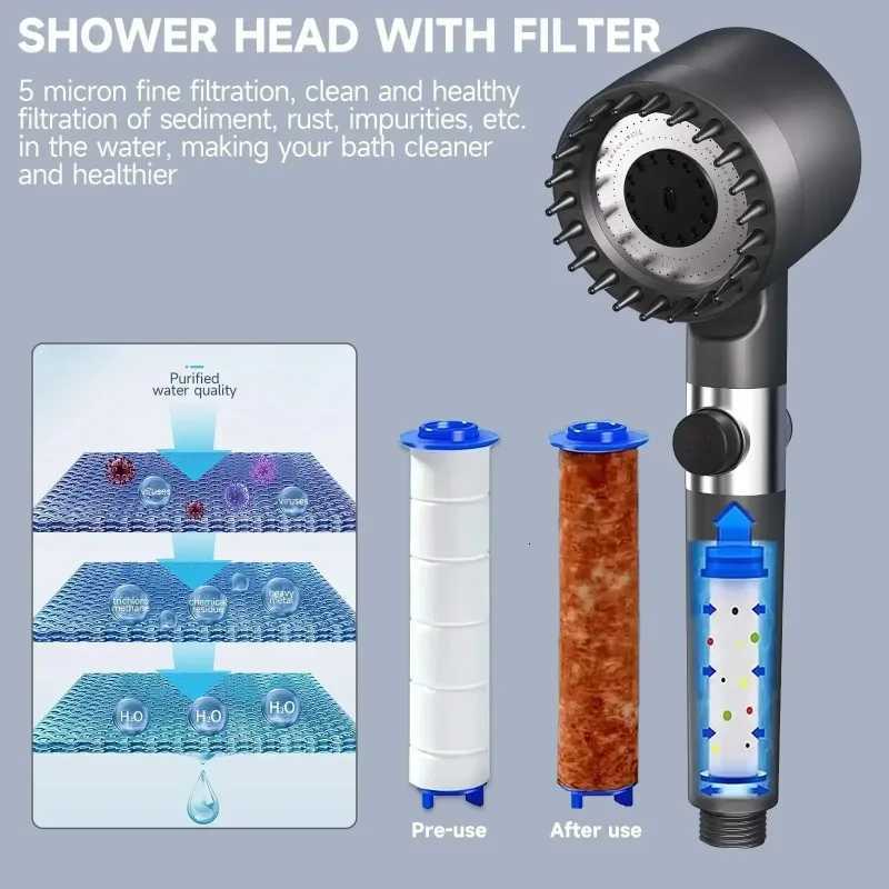 High-pressure shower head with switch massage function and multiple modes includes a 15-meter hose and bracket removes chlorineM251120