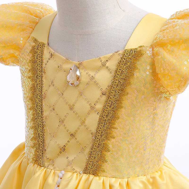 Disney 2024 Girl Belle Dress Up Flower Childrens Party Princess Costume Childrens Beauty and Beast Halloween Carnival CostumeXJ250420