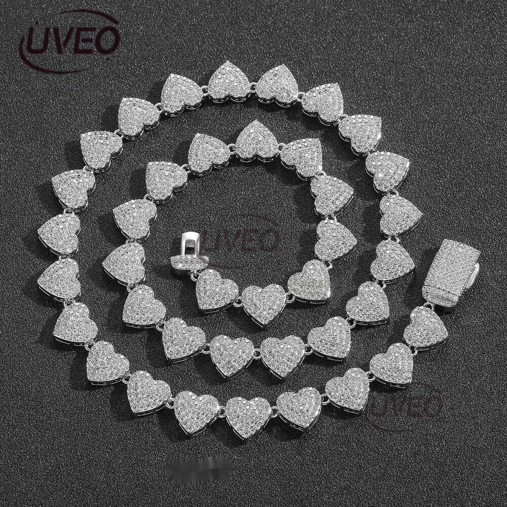 Fashion Designer 10mm Love Necklace Cordate Cuban k Micro Set Zircon Personalized Trendy Heart Shaped Collar Chain Hip Hop Jewelry for Men Women Free 