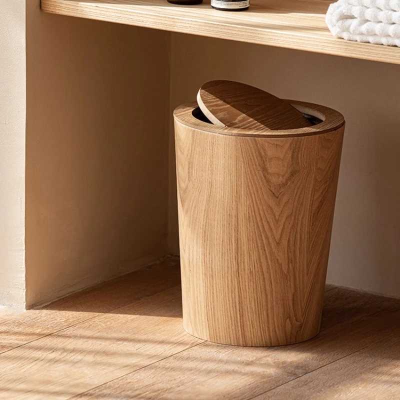 Natural Style Waste Bin for Office Living RoomCreative Flip-Top Trash Can Zen Japanese Deskside Paper Basket with Lid C251120