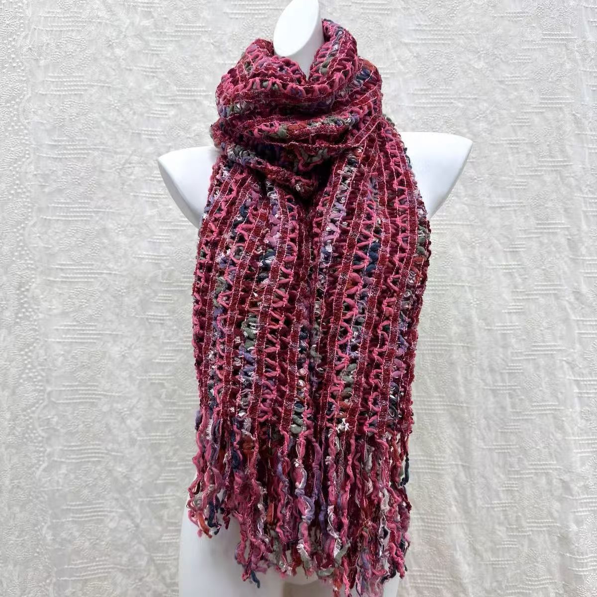 T512 Maillard color millennial hottie subculture retro tassel warm scarf cotton