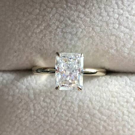 Solid Gold Rectangle Ice Crushed Cut 2ct Wedding Moissanite Ring Classic 14K/18K Gold Rectangle Diamond Solitaire Rings