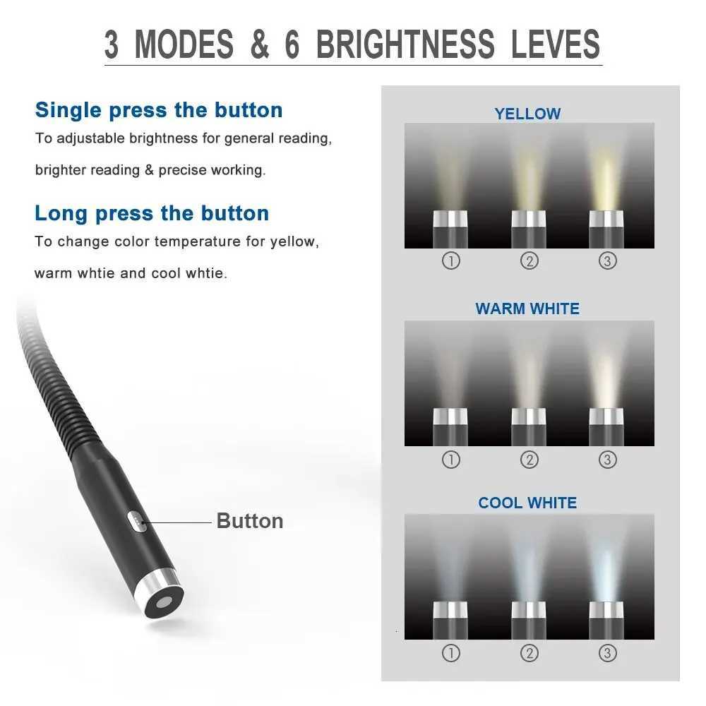 Neck Reading Light Book Lights Reading in Bed Bendable Long Lasting Portable USB Rechargeable Novelty Flexible LED Book Lighting M251120