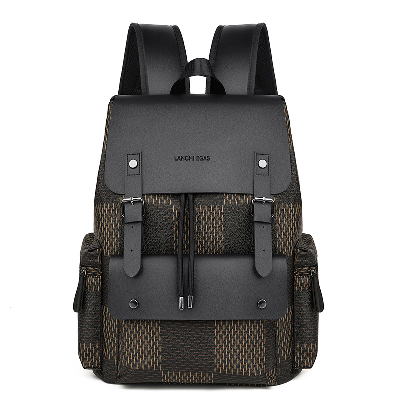 Business New Men'S Plaid Backpack Fashion Simple Old Money Wind Travel Backpack Receive Letter Leisure Backpack 2025s hot