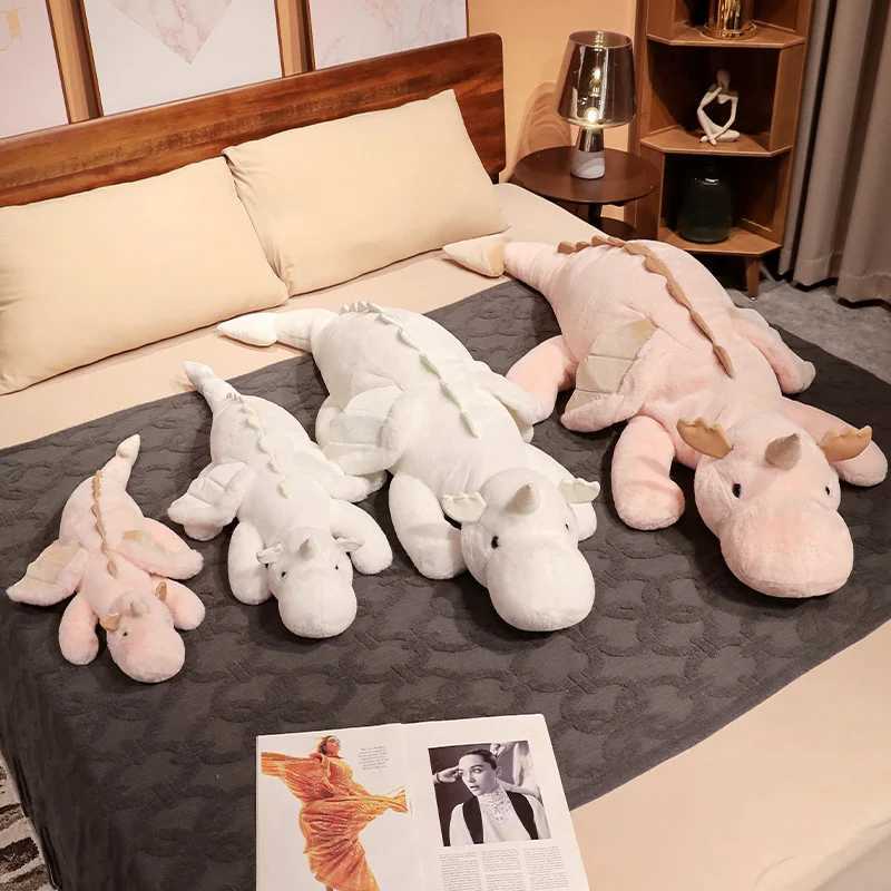 1pc 70-150cm Giant White Dragon Plush Toy With Unicorn Horn Flying Wings Dragons Dinos Hug Throw Pillow Dinos Nap Sleeping Gift G251120