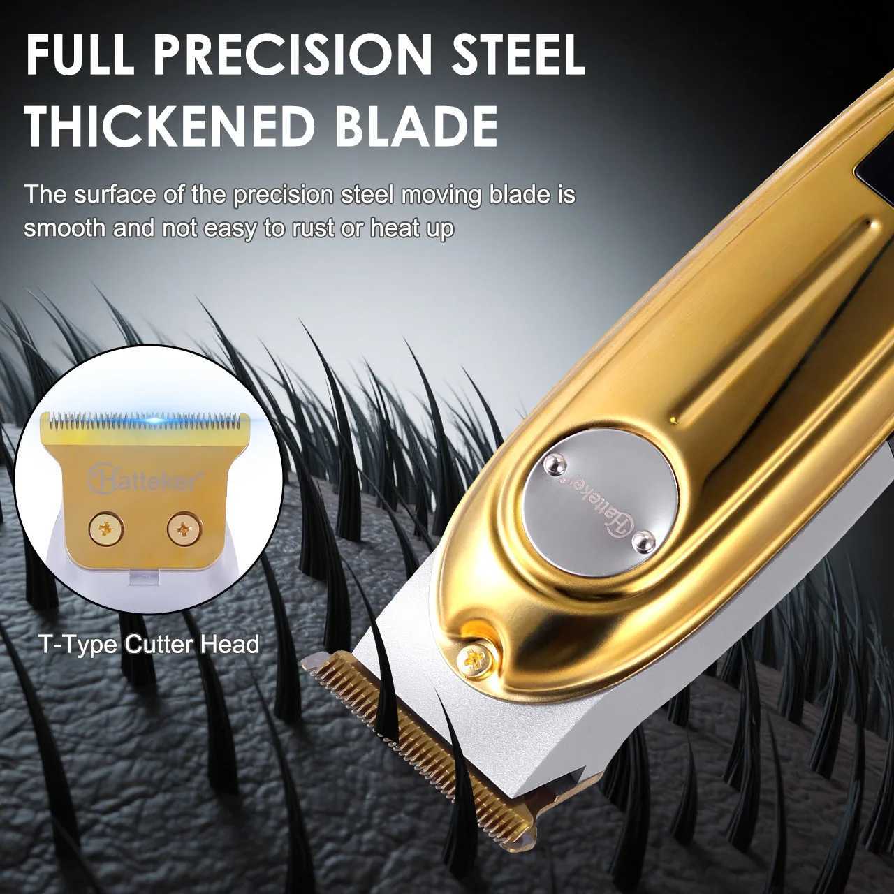Hatteker Golden Professional Hair Trimmer LED Display Metal Hair Clipper USB Charging Electric Mens Hair Clipper Grooming KitT251120