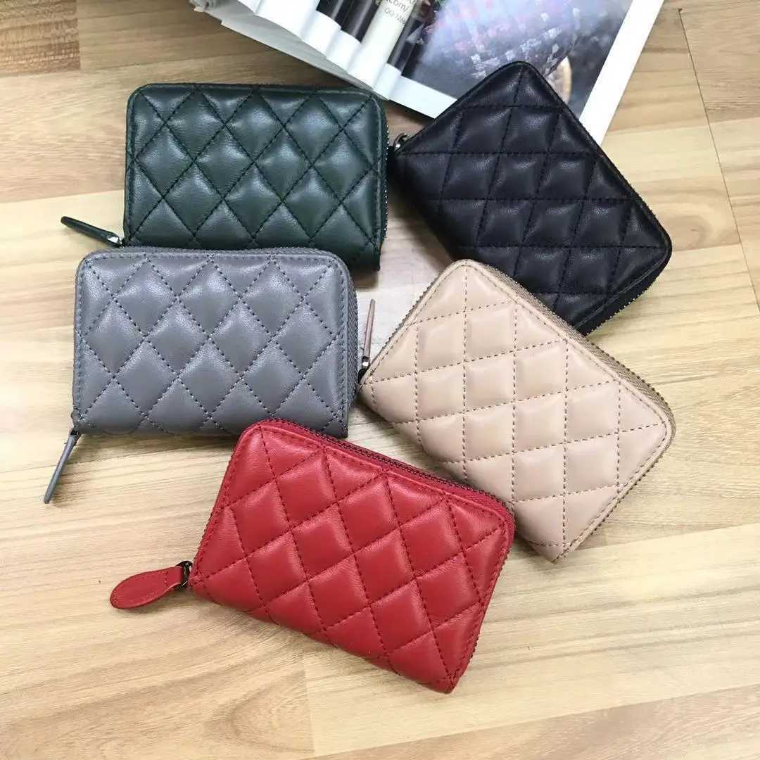 Lady Genuine Lambskin Short Zippy Wallet Designer Style Quilted Leather Coin Purse 5 ColorsW251120