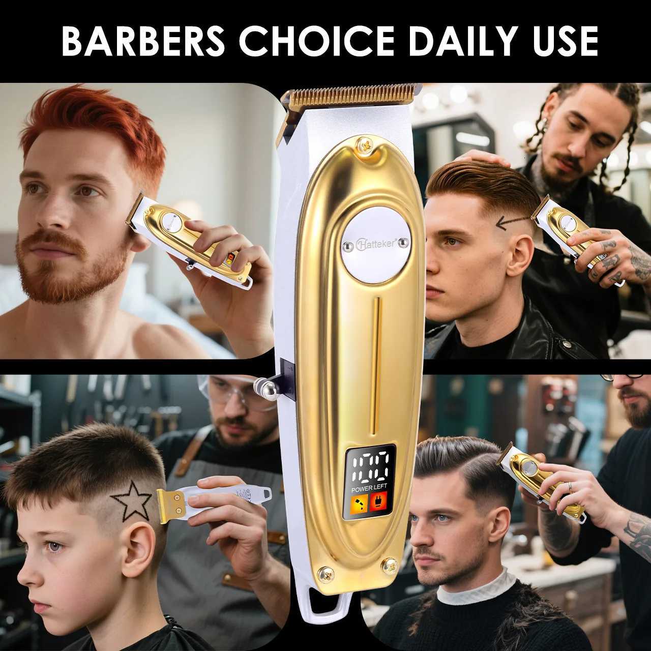 Hatteker Golden Professional Hair Trimmer LED Display Metal Hair Clipper USB Charging Electric Mens Hair Clipper Grooming KitT251120