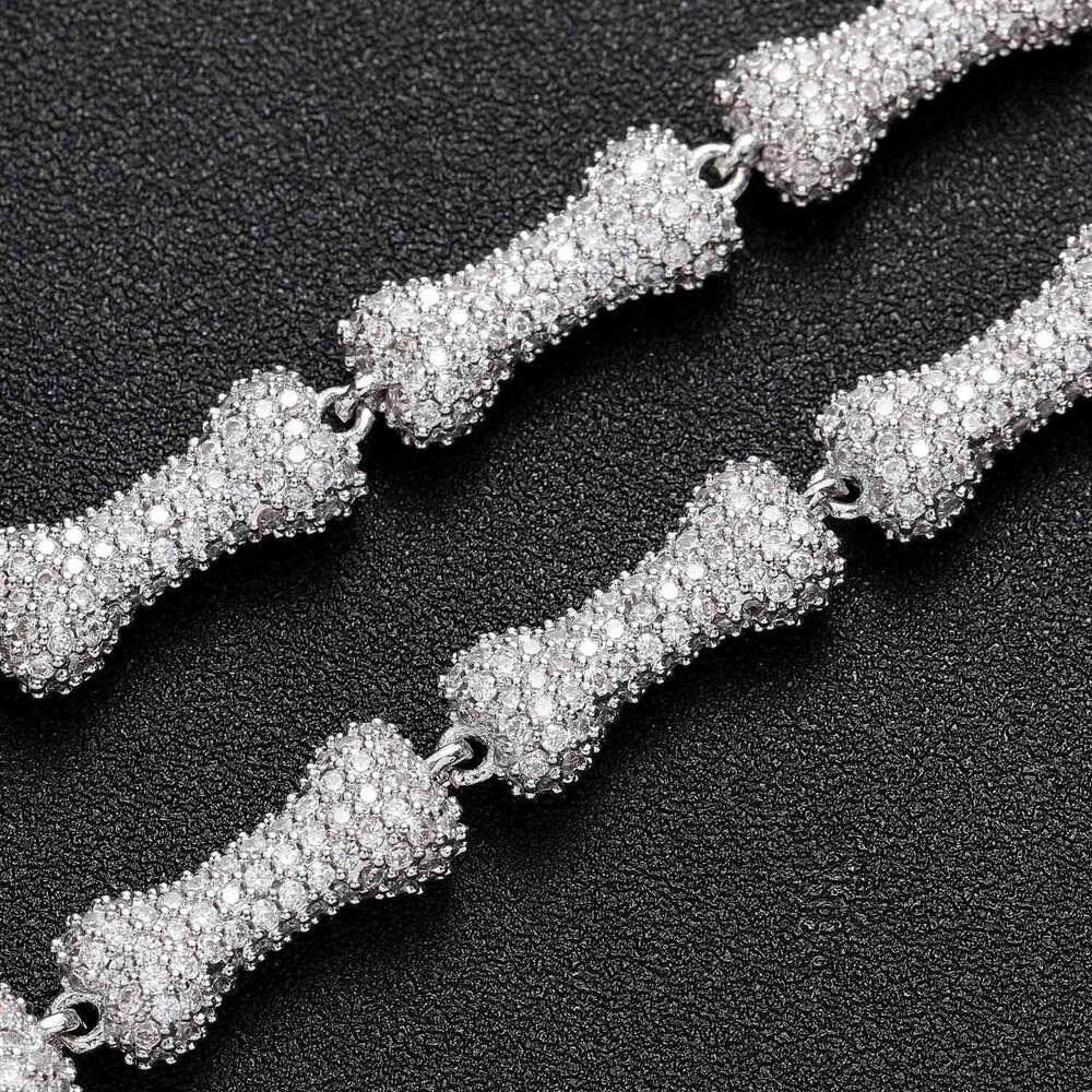 Luxury Hip Hop Bone 10mm sterling silver all Ice out VVS Moissanite necklace bracelet for men and women Free delivery
