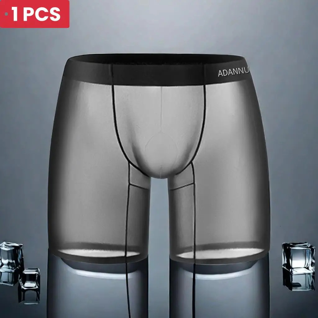 Adannu Summer Ice Silk Mens Underwear Sexy Transparent Gay Boxing Ultra Thin Sports Sissy 250417