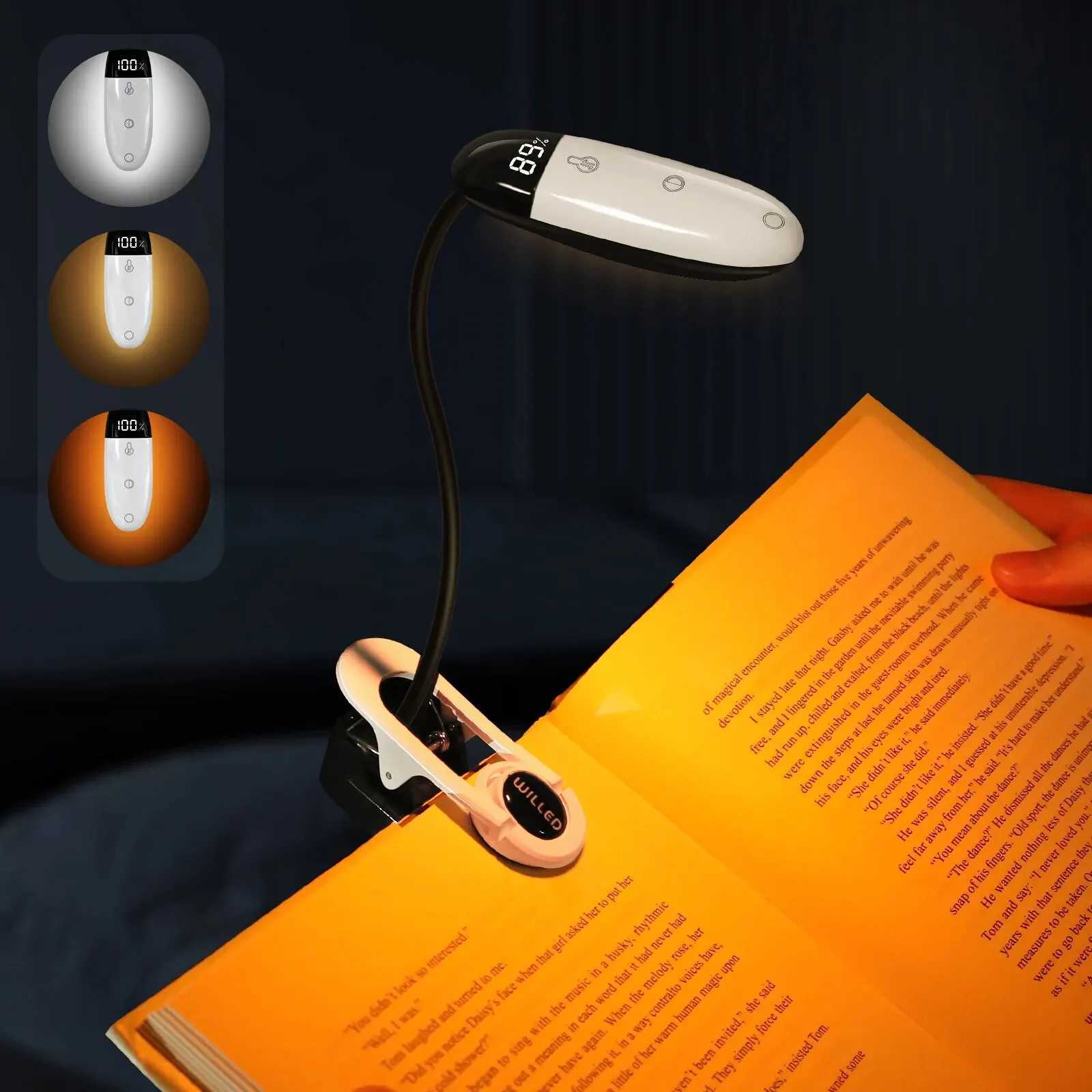 3 Colors 5 Brightness Displays Battery Power Rechargeable Mini LED Reading Light Flexible Easy Clip Night Reading Lamp in Bed M251120