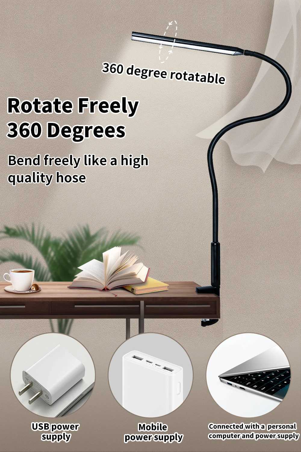 Desk Lamp LED USB Power Swing Lamp Flexible Gooseneck Clamp Dimmable Architect Lamp 3 Color Modes Desk Light M251120