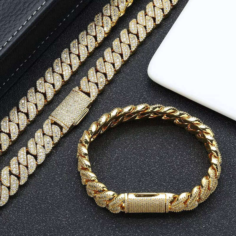 NUOYA Custom Iced Out Dia Hip Hop Fashion Jewelry Sier Plated 14MM Miami Cuban Link Bracelet