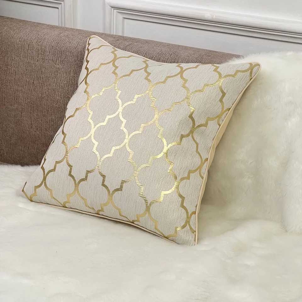 Pillow Case Simple and Luxury Gold Thread Jacquard Cushion Cover Beige Throw Cover Holiday Party Hotel Sofawithout core C251120