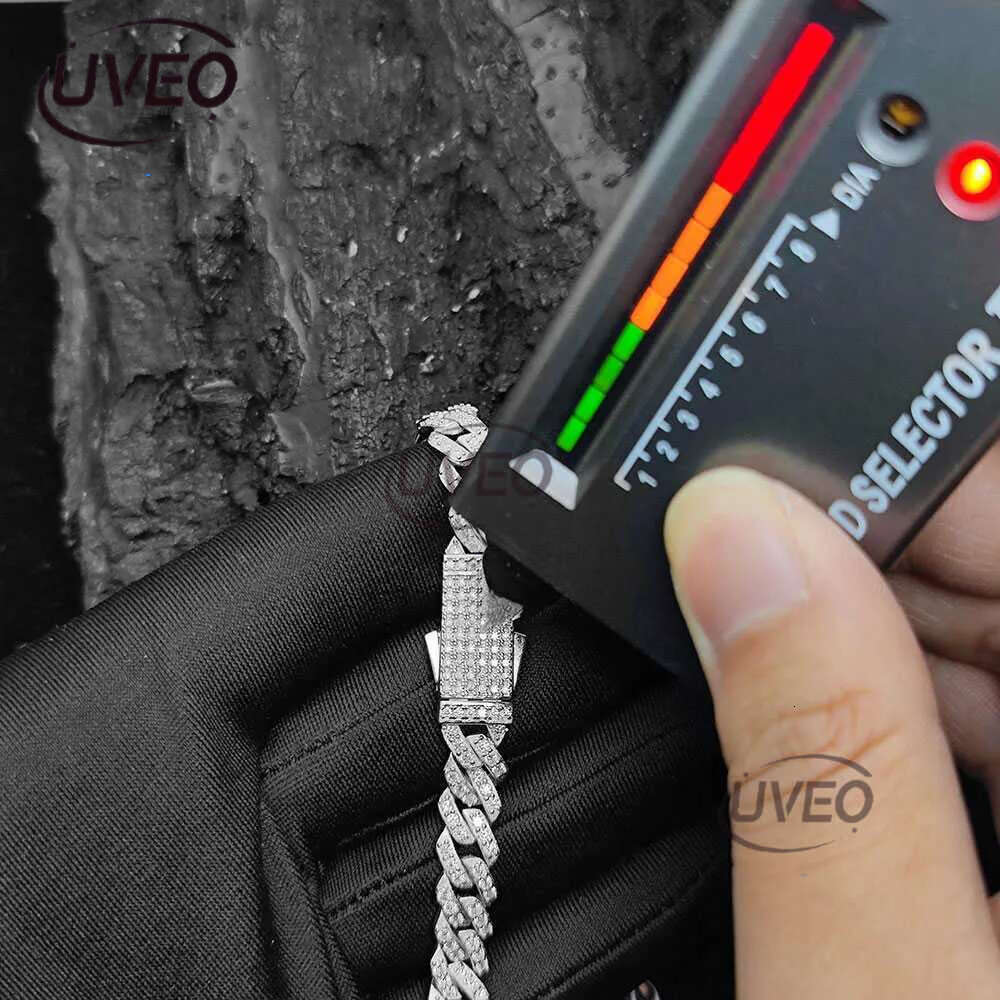 Nuoya Jewelry 8mm Prong Cuban k Chain Iced Out Pass Dia Tester VVS Moissanite Sterg Sier Necklace