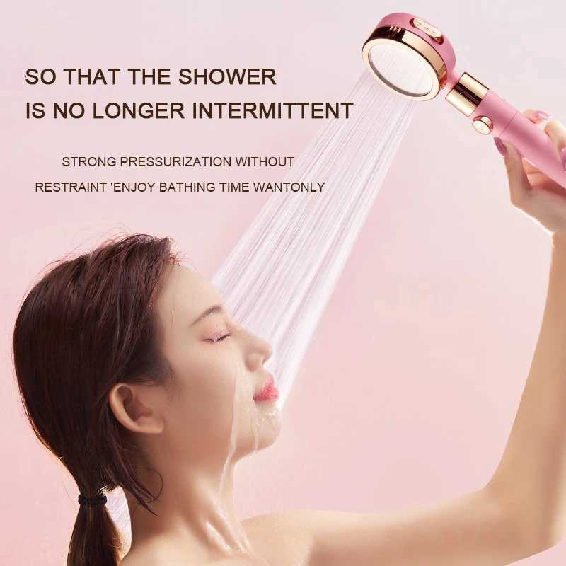 High Pressure Rain Shower Head Shower Head Water Saving Flow 360 Degrees 3 Modes Rotating Adjustment Bathroom Pink Shower HeadM251120