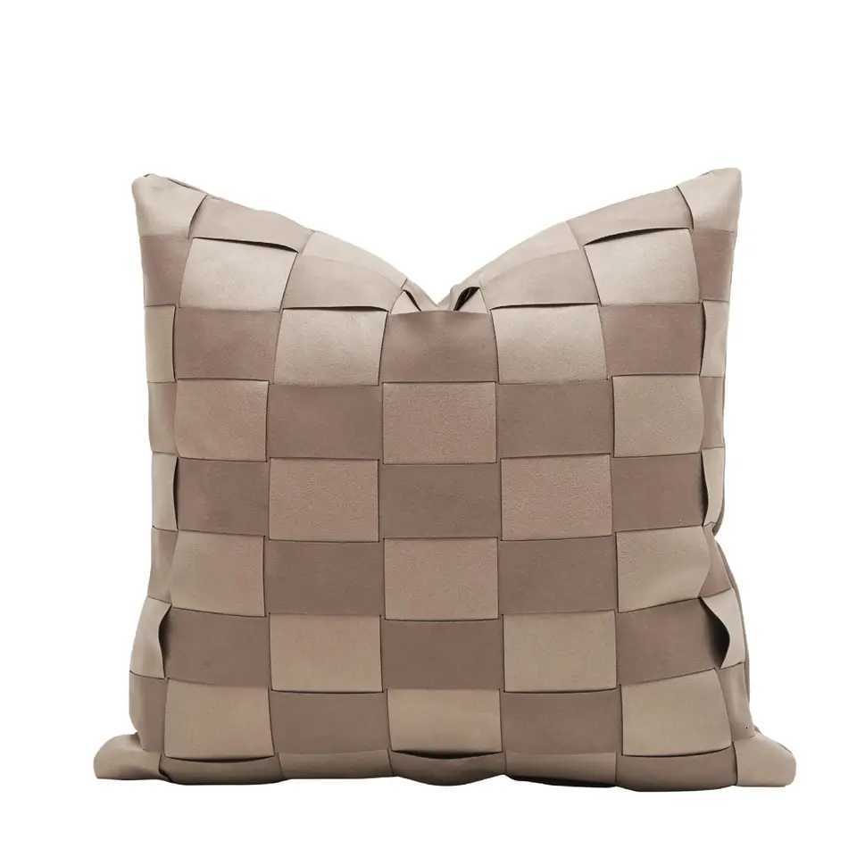 Pillow Case Luxury Suede Cover 18x18 Handmade Basketweave Brown Geometric Plaid Cushion Cover Soft Ins Modern Farmhouse Home Decor C251120