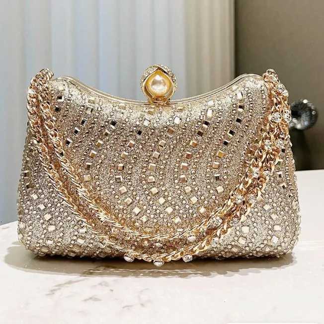 Fine Rhinestone Diamond Inlay Dinner Evening Bag Retro Luxury Gold Silver Blue Small Clutch For Women Wedding Party Shoulder Bag W251120