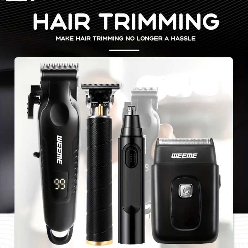 WEEME 4 in 1 Men Grooming Kit LCD Display USB Rechargeable Hair Clipper Beard Trimmer Nose Trimmer T-Blade Shaver Gift for DadT251120