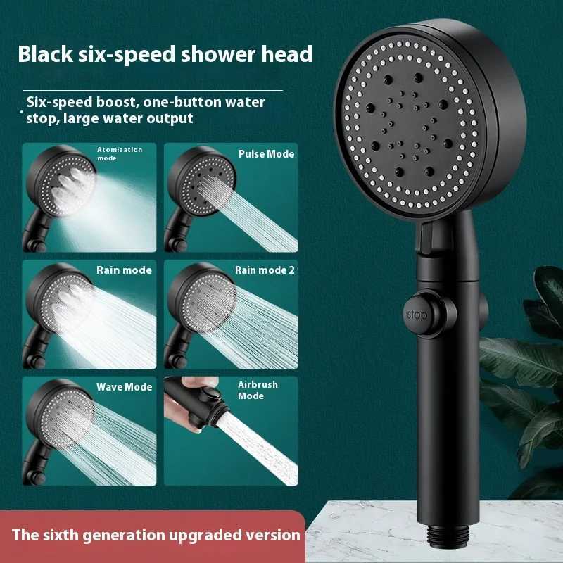 6 Modes Stainless steel high press shower head nozzle Boosting showerhead nozzle Household bathroom shower with hose kitM251120