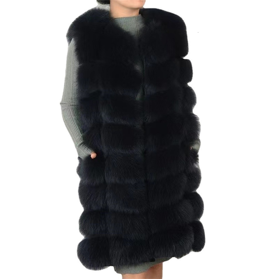 Fox Fur Bread Block Vest 90CM Length Russian Style Womens Fur 231118