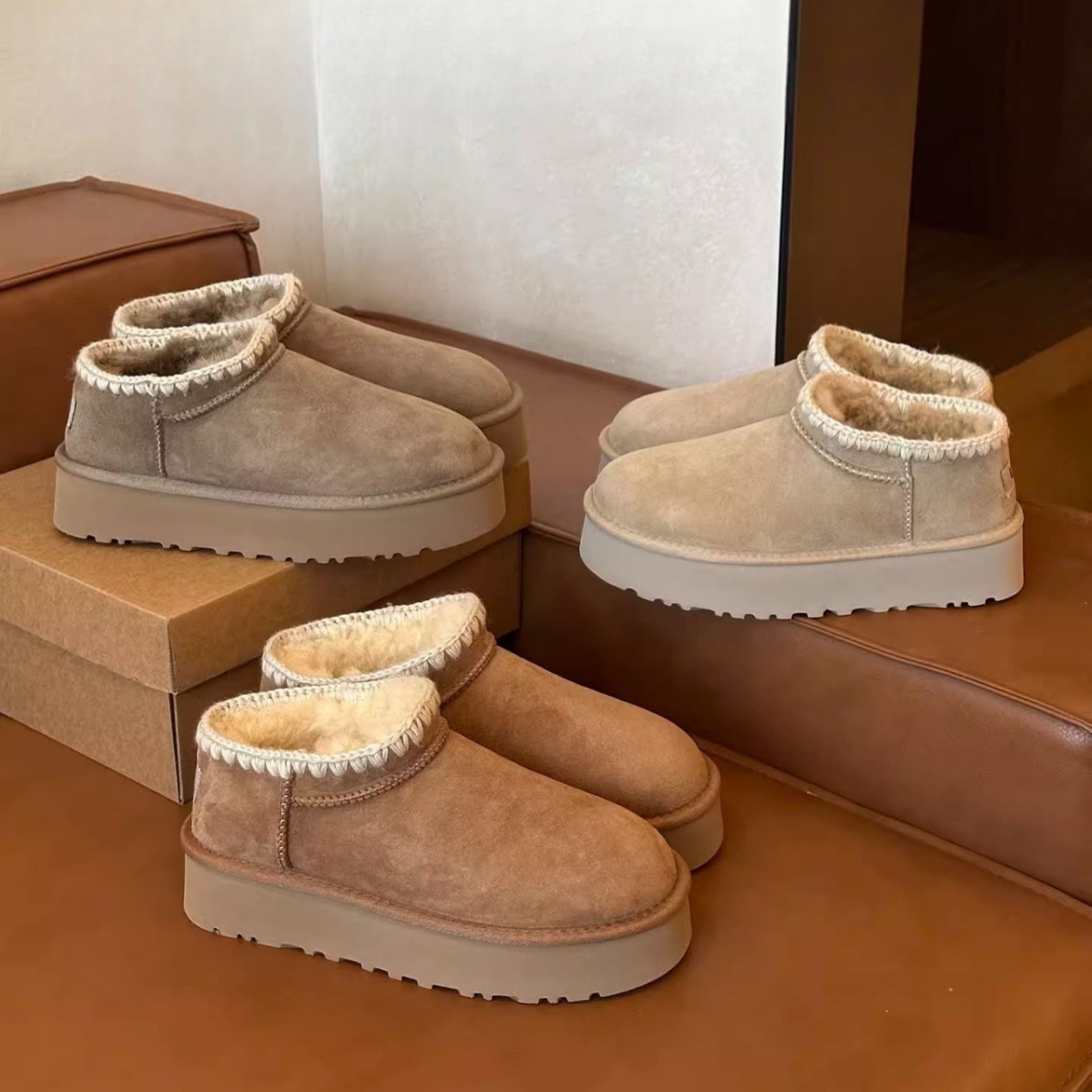 free shipping designer boots for womens snow boots beige brown Thickened Fleece Lined Winter Boots with Thick Soles and Woven Short Calf Design