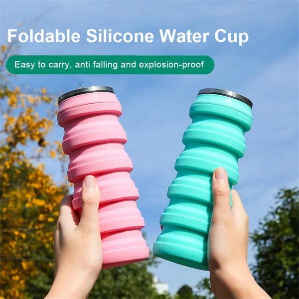 480ml Foldable Silicone Cup Creative Protable Travel Cycling Running Water Bottle Folding Outdoor Sports Kettle Drinkware Z260202