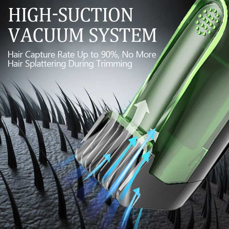 Cordless Electric Hair Trimmer IPX4 Waterproof Professional Hair Clipper Rechargeable Builtin Vacuum Multifunctional Men RazorT251120
