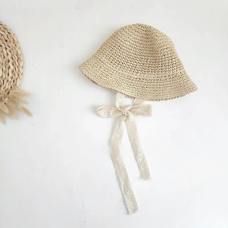 Fashion lace baby hat summer grass bow beach childrens Panama princess and 1 piece 250414z