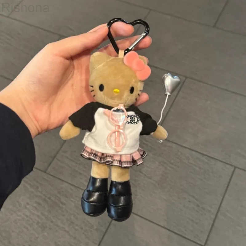 Sanrio Cute Hello Kitty Plush Doll Toy Love Buckle Keychain Pendant Bag Hanging Ornament Girly Overalls KT Cat Ragdoll Kids Gift H251120
