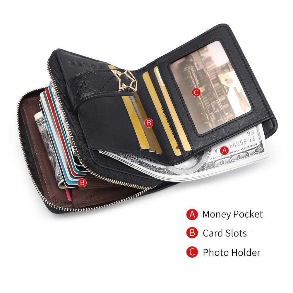 FOXER Brand Women Split Leather Short Wallet High Quality Multi-function Card Holder Girls Fashion Plaid Zipper Mini Coin PurseW251120