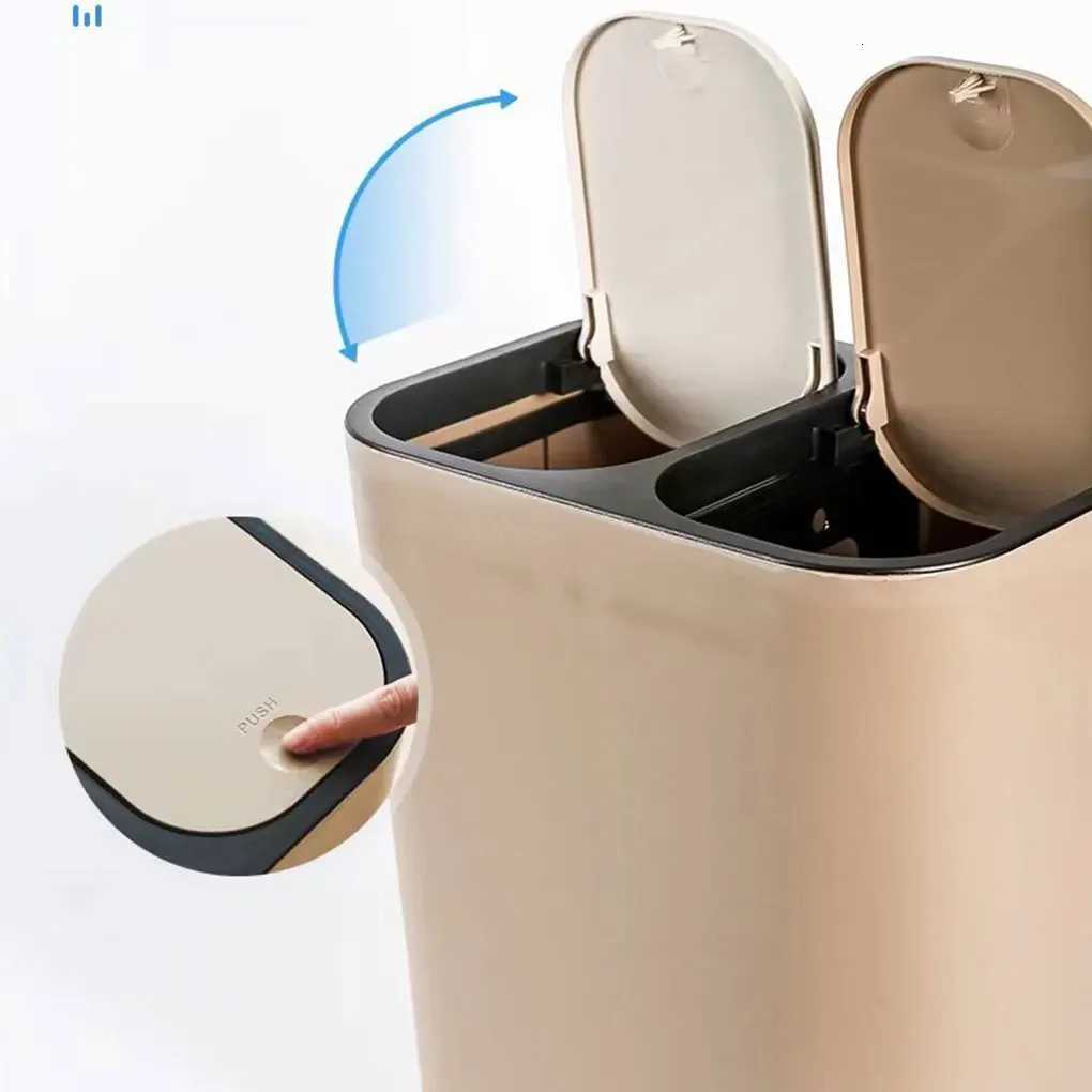 Dual Compartment Sorting Trash Push-button Trash Compartments Garbage Waste Can Dry Wet ified Trash for Home Office Kitchen C251120