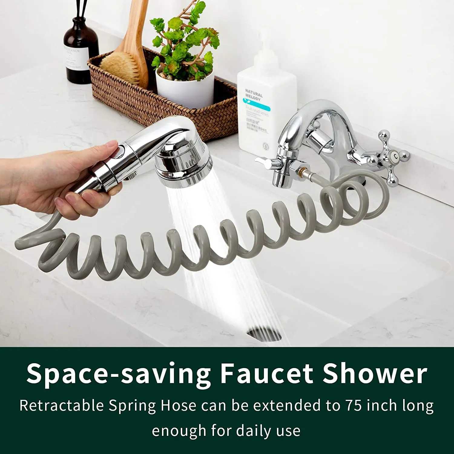 Universal Faucet Diverter Valve with Hose Set Faucet Extender Shower Head Tap Adapter Splitter Set Sink Sprayer AttachmentM251120
