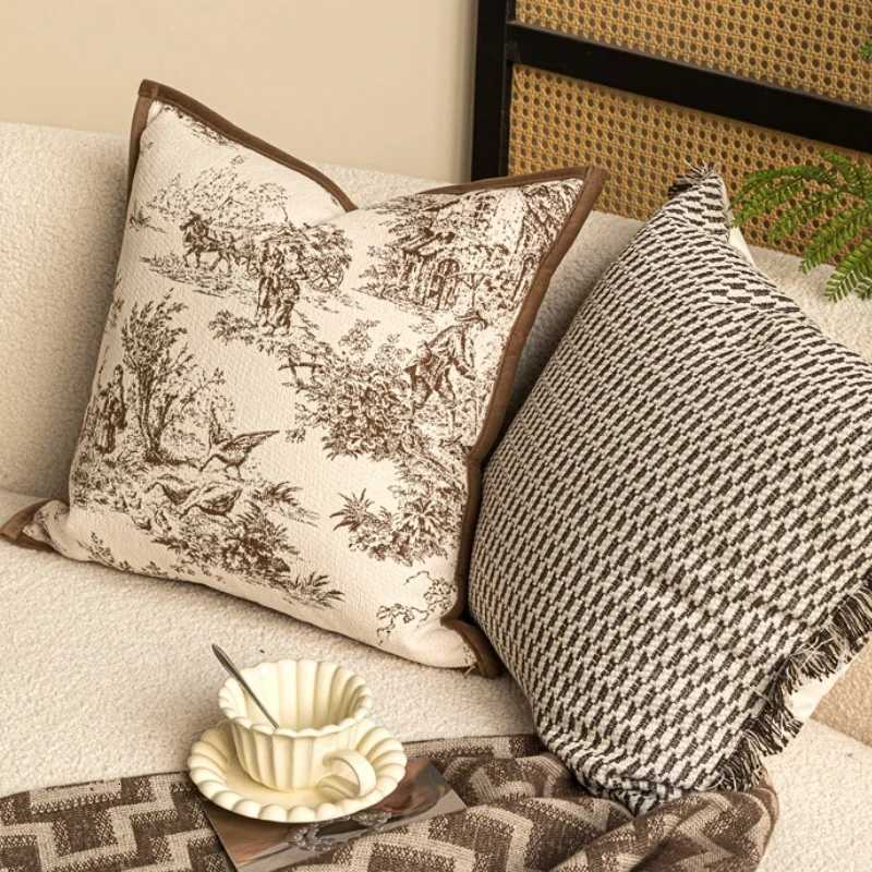Pillow Case Retro Brown Color s Geometric Jacquard Cushion Case Luxury Simple High Quty Decorative Cover For Sofa Chair Home C251120