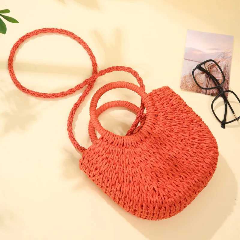 Handwoven Straw Rattan Half-Moon Beach Handbag Large Capacity Women Summer Hollow Out Crossbody Shoulder Bag XJ250610