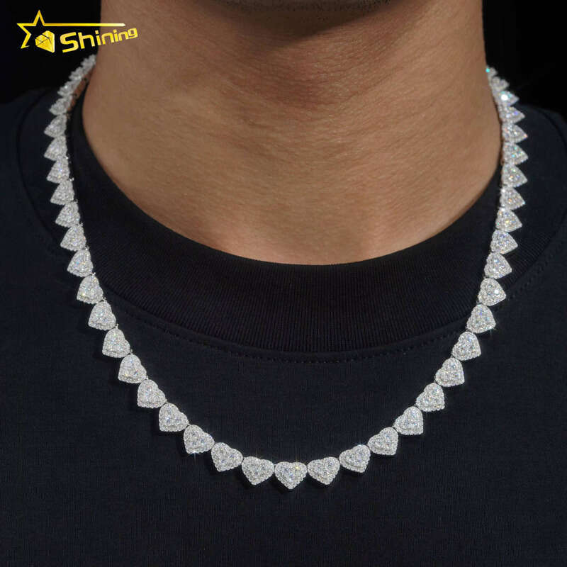 Heart-shaped Iced Out Bracelet S Gold Plated VVS-FL Silicon Stone fashion Chain Necklace