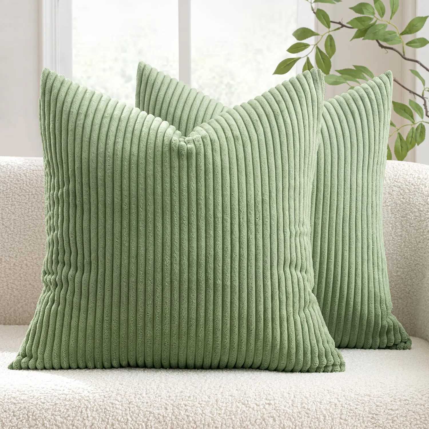 Pillow Case Soft Corduroy Striped Throw Case 45x45cm Boho Throw Covers for Sofa Bedroom Living Room Spring Home Decor Green C251120