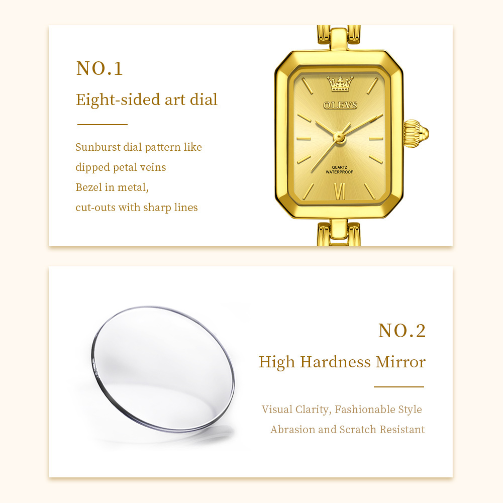 OLEVS Designer Women's Watches Small Gold Square Fashionable Quartz Watches Waterproof Luminous Women's Watches Luxury Watches Free Delivery