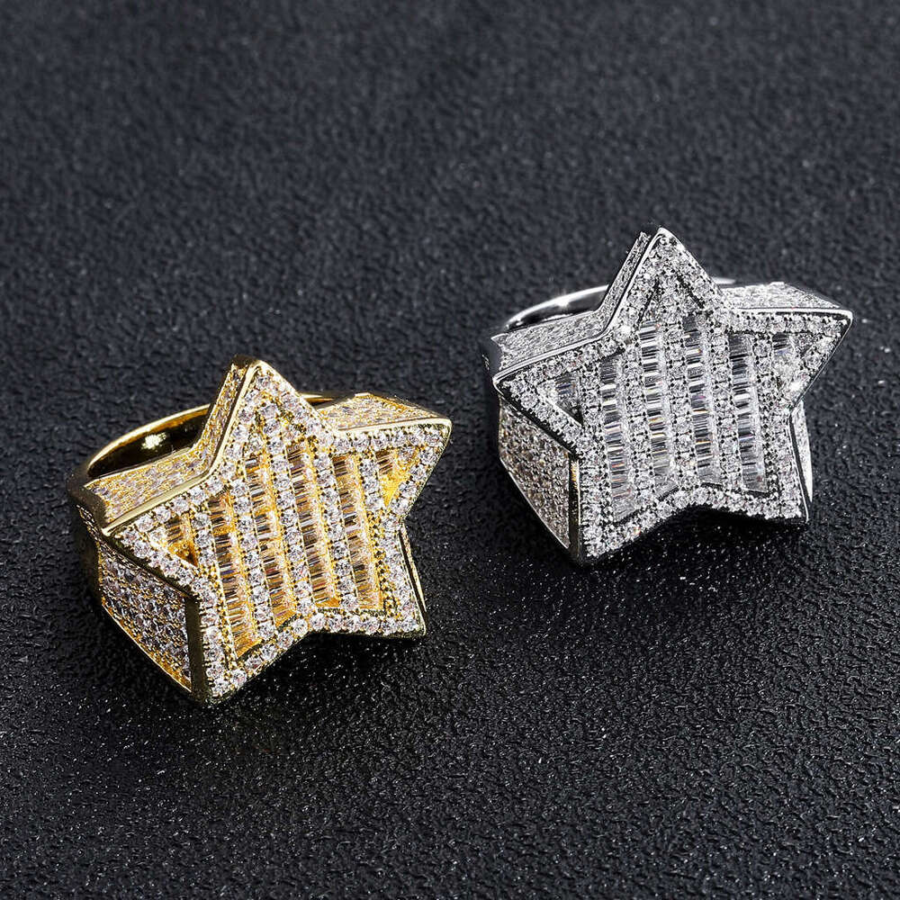 Luxury designer Hip hop men and women unique cool personality, ice out VVS Moissanite pentagonal ring, sterling silver plated ring