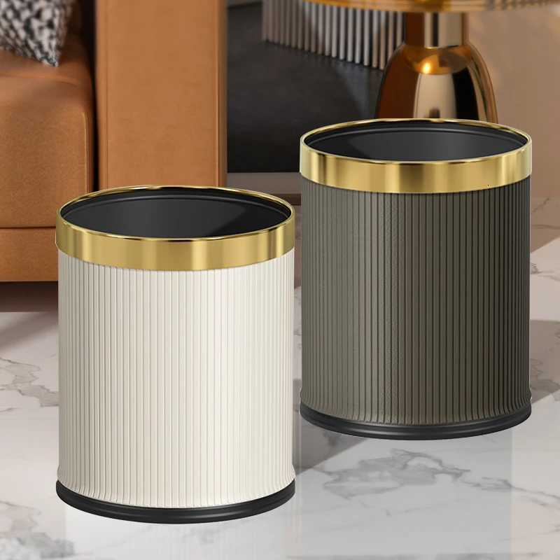Leasylife 26 Gallon PU Leather Trash Can Open Top Round Bathroom Garbage Can for Near Desk Bedroom Office Hotel Home Cafe C251120