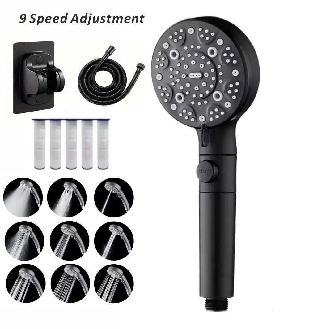 Filter 9 Modes Adjustable Shower High Pressure Shower Head with Hose Water Saving One-Key Stop Spray Nozzle Bathroom AccessoriesM251120