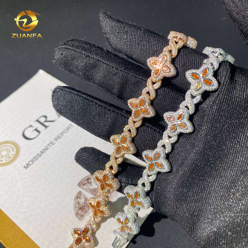 Pass Tester 15mm Sier Hip Hop Jewelry Marquise Cut VVS hip-hop moissanite Iced Out Cuban Bracelet