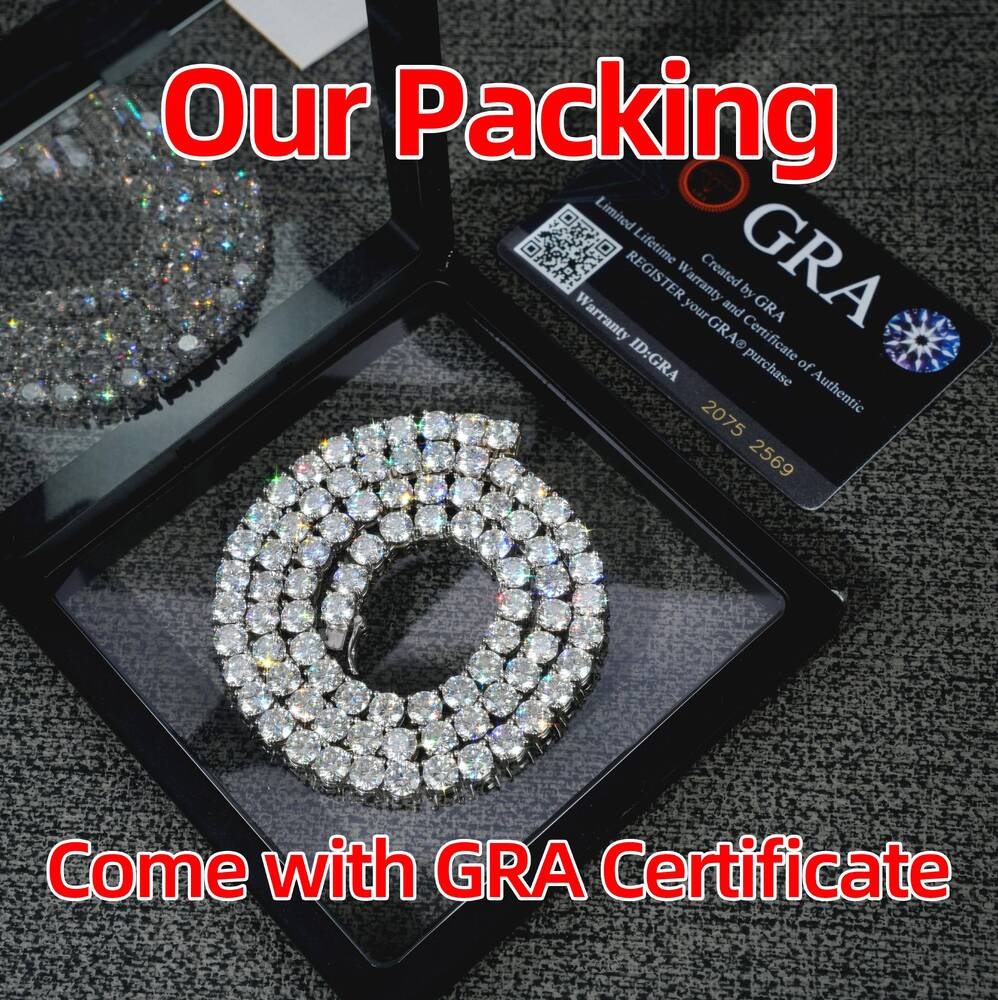 Factory 3mm Moissanite Chain Highest Quality Hip Hop 925 Silver Iced Necklace VVS Diamond Moissanite Tennis Chain