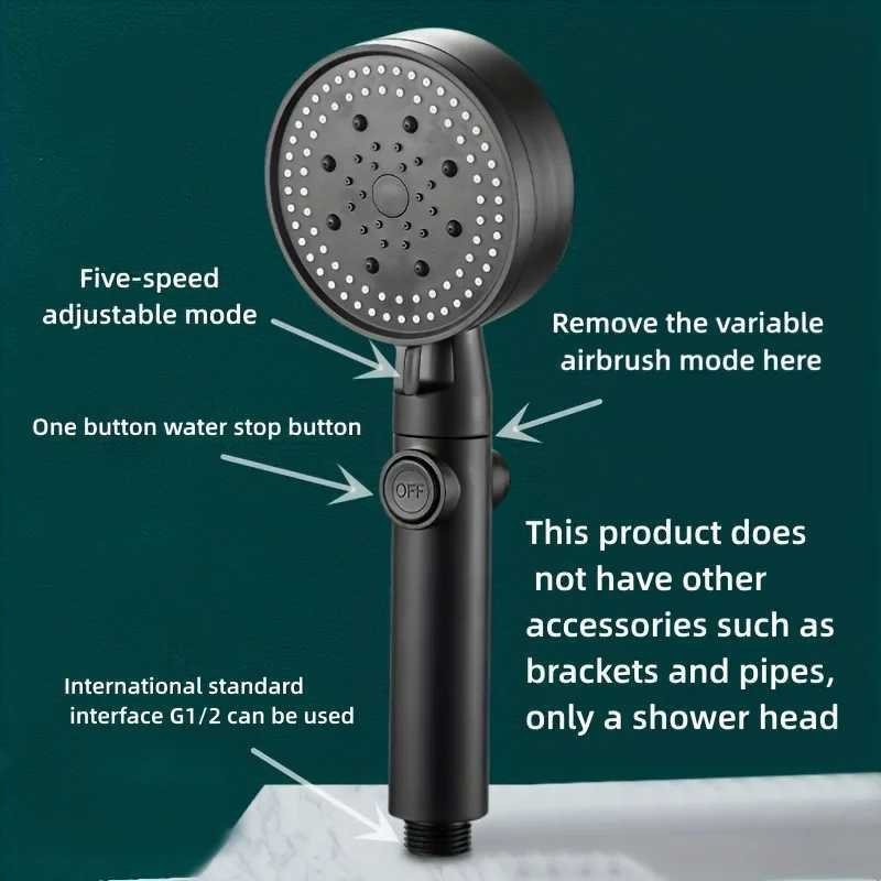 1 high-pressure multifunctional handheld nozzle 5 modes 360 adjustable detachable hydraulic jet shower head and pause switchM251120