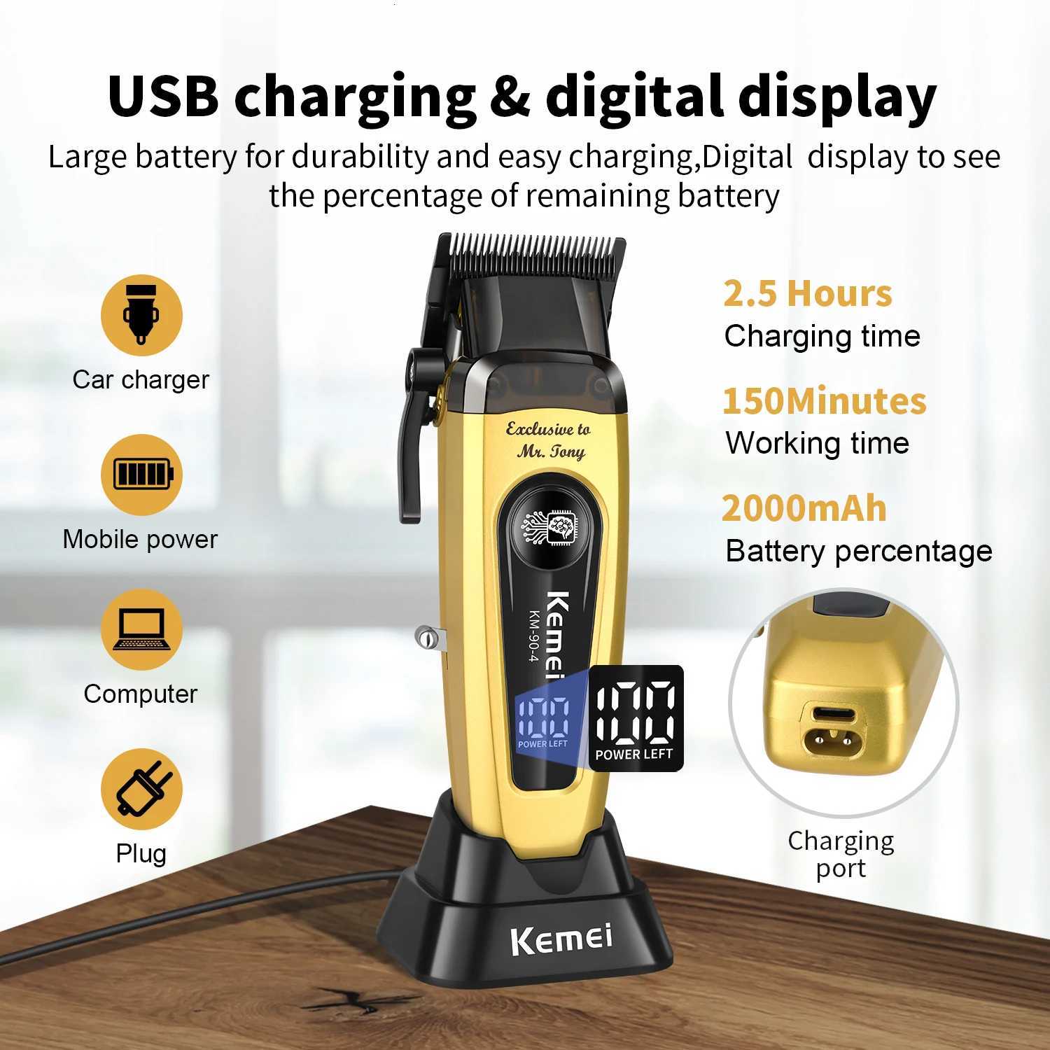 kemei km 90 4 Professional Hair Clipper for Men 11500RPM 10W Brushless Motor DLC Blade Base Charger Haircut Machine Hair TrimmerT251120